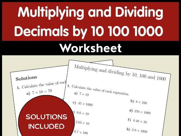 Multiplying and Dividing Decimals by 10 100 1000 Worksheet