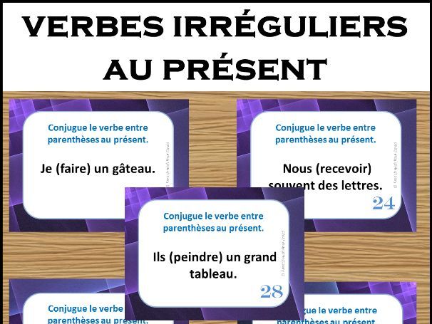 Les verbes irréguliers fréquents au présent - 28 cartes à tâches