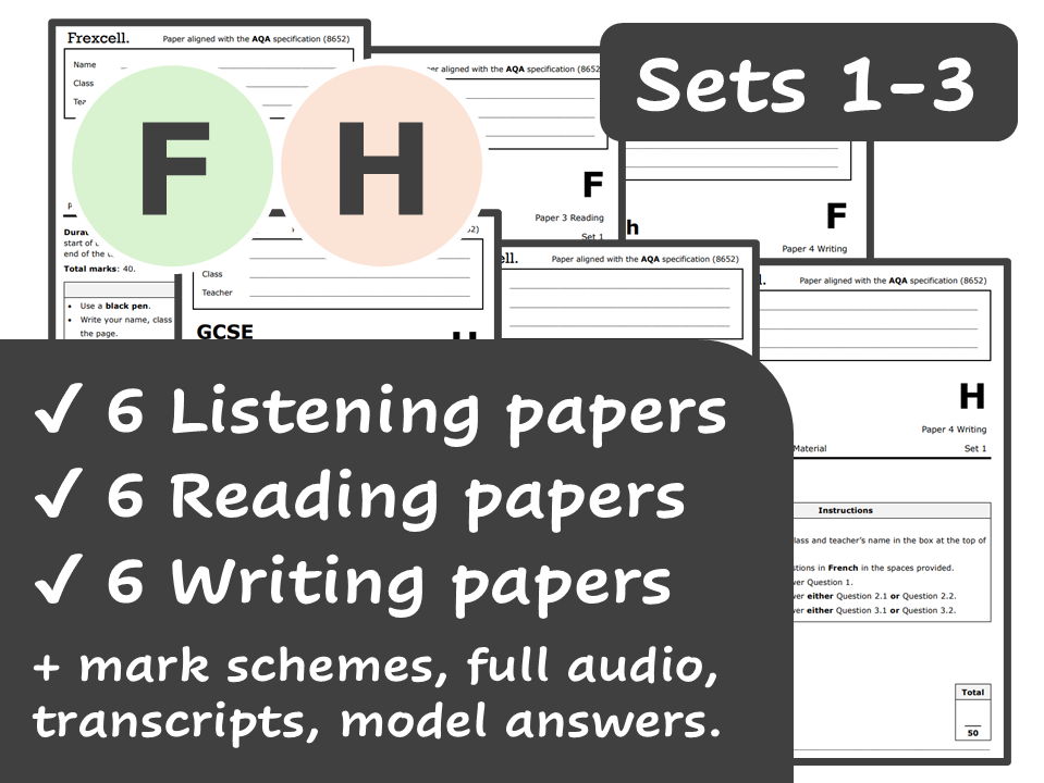 AQA GCSE French (2026) – Foundation & Higher Practice Paper Pack (Sets 1-3)