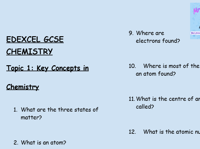 GCSE Edexcel Chemistry – Key Concepts Worksheet (30 Low-Stakes Questions + Answers)