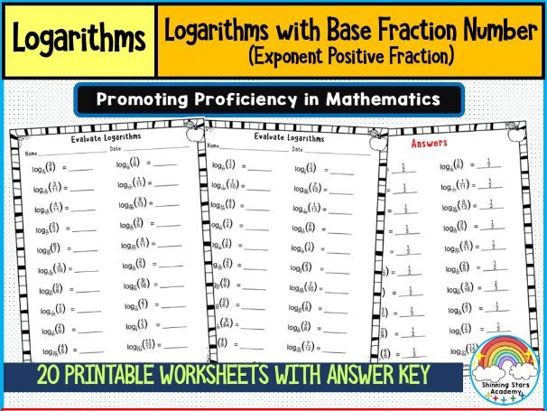 Logarithm with Base Positive Fraction Numbers (Exponent as Positive Fraction) Worksheets