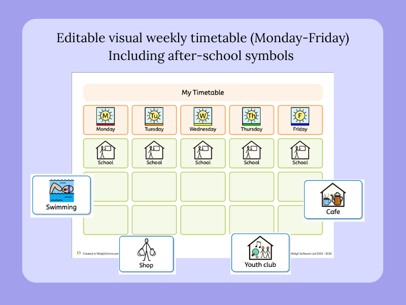 Editable SEN Weekly Visual Timetable (Monday–Friday) with After School Symbols