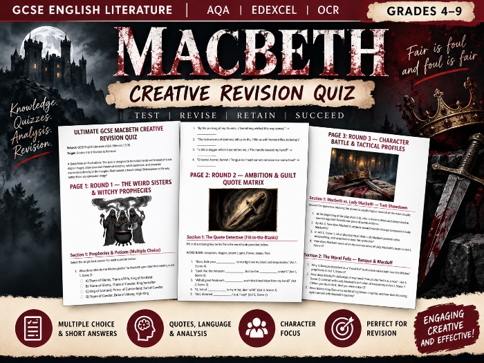 GCSE Macbeth Creative Revision Quiz Quotes, Context & Exam Skills