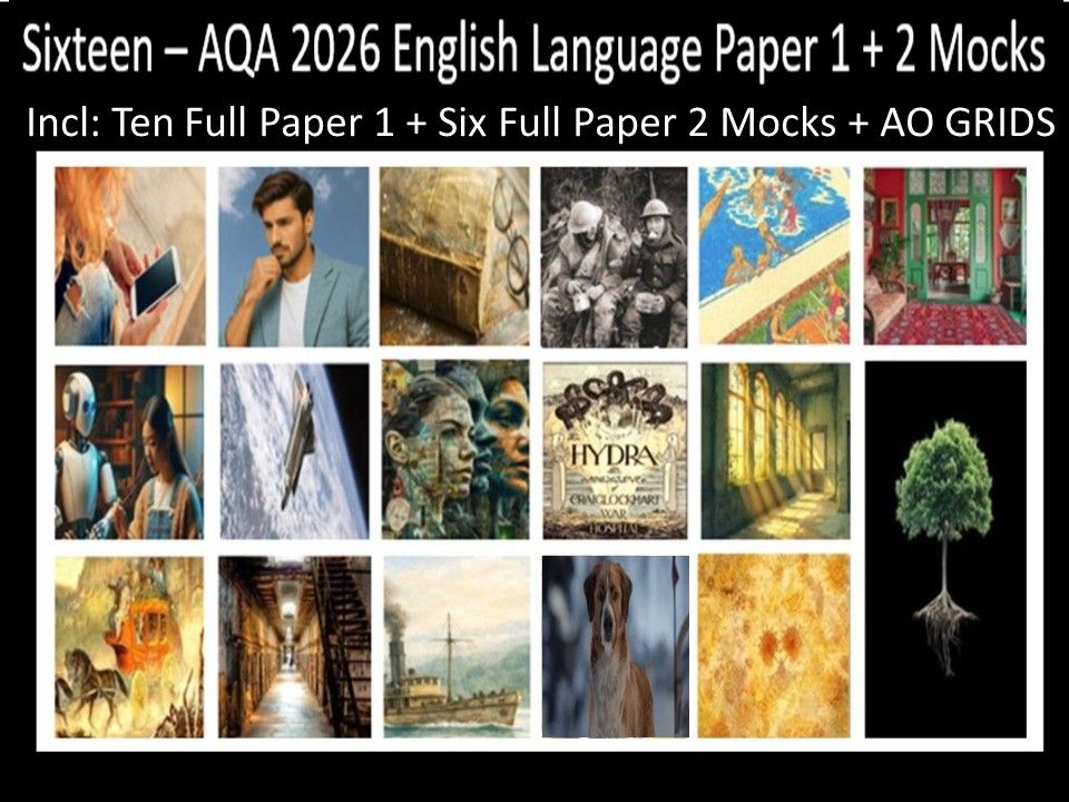 Sixteen AQA 2026 English Language Paper 1 + 2 Mocks | AO GRIDS