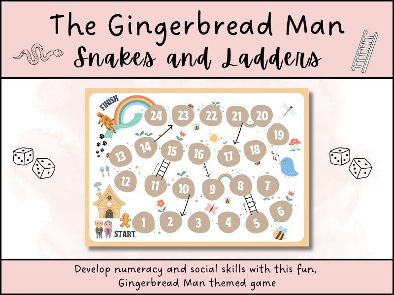 Gingerbread Man Snakes & Ladders Maths Game