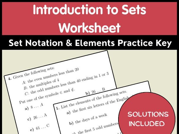 Introduction to Sets Worksheet | Set Notation & Elements Practice Key