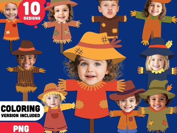 Scarecrow Body Templates, Autumn Face Activity, PDF + PNG, Coloring Version Included