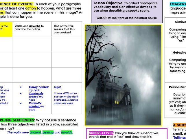 Haunted House Descriptive Writing Planning Sheet