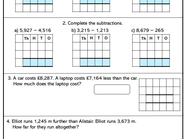 Addition and Subtraction 4 digit numbers Core