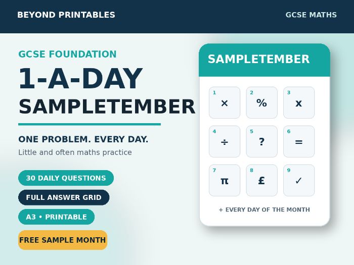 FREE GCSE Foundation Maths 1-a-Day Sample | Daily Reasoning | Answers | A3/A4