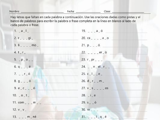 Past Simple Tense with Regular Missing Letters Spanish Worksheet ...