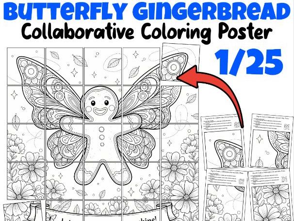 Butterfly Gingerbread Collaborative Poster | Spring Nature Winter Classroom Art