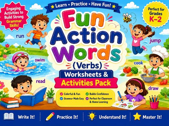 Fun Action Words (Verbs) Worksheets & Activities Pack