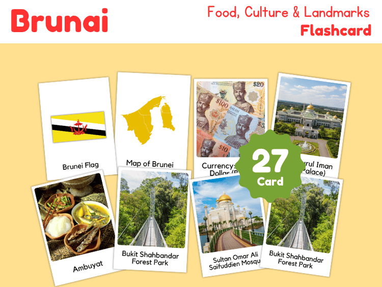 Brunei Geography Flashcards | 27 Printable Country Study Cards