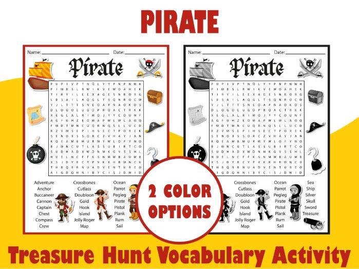 Pirate Themed Word Search Puzzle | Treasure Hunt Vocabulary Activity