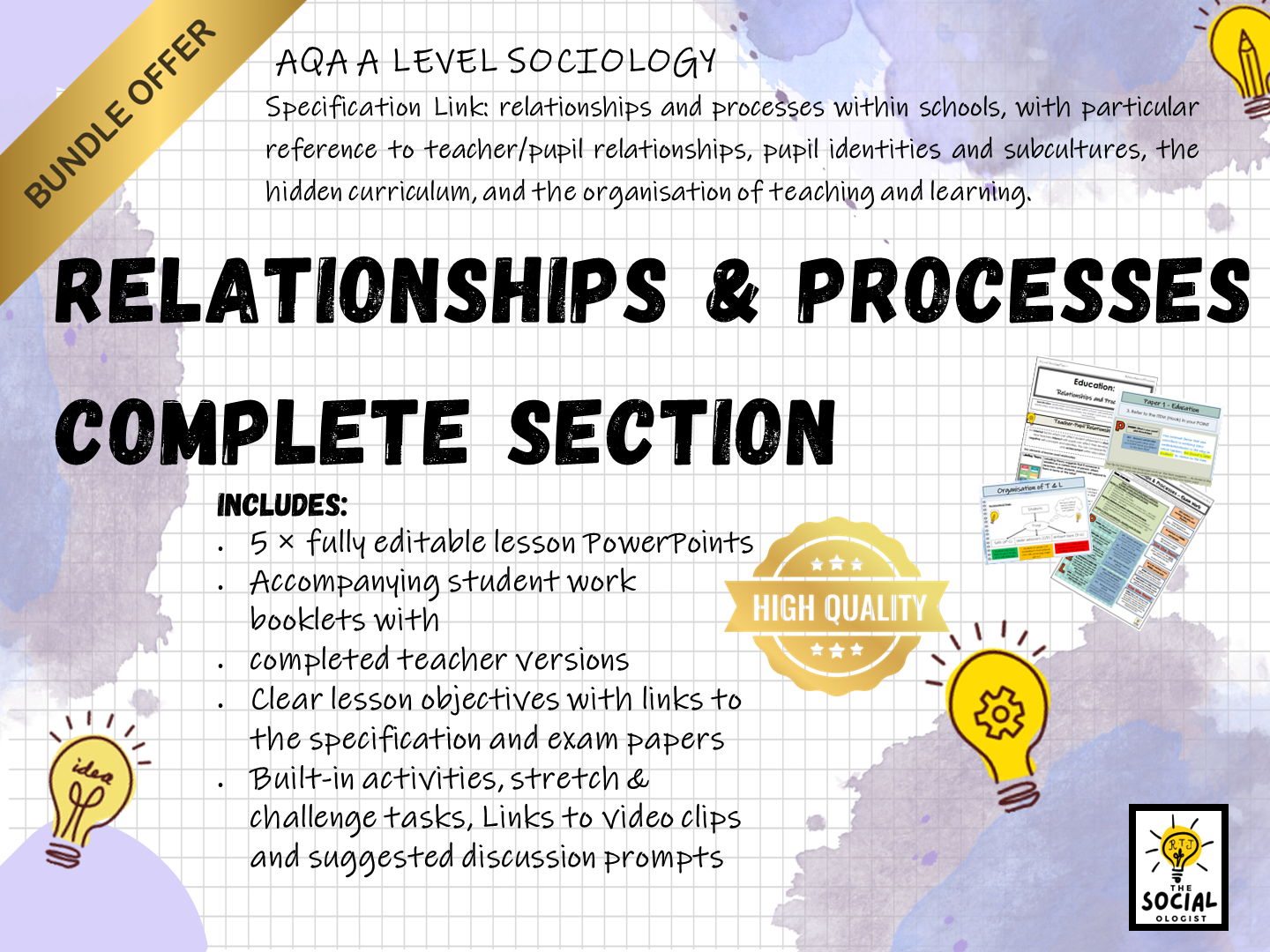 AQA A level Sociology - Education - Relationships & Processes - Complete section - Bundle