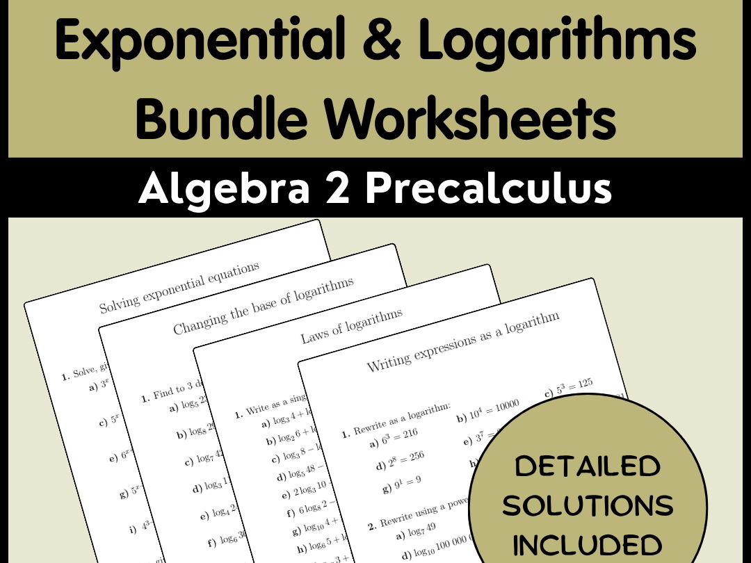 Exponential & Logarithms Bundle Worksheets | Algebra 2 Precalculus