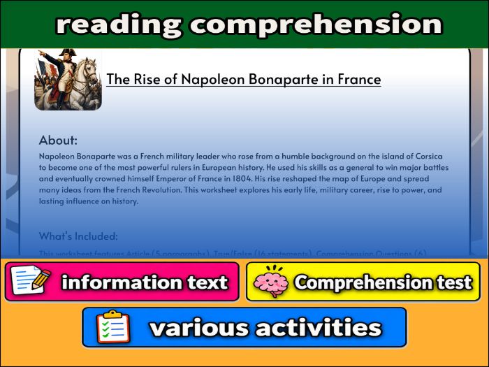 The Rise of Napoleon Bonaparte in France - Comprehension 91����t & Activities