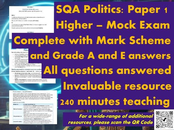 SQA: A Level Politics - Paper 1 - Mock Exam Paper - Inc. Mark Scheme & Grade A and E answers