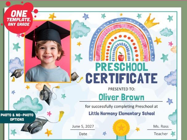 Unique Certificates and Diplomas, Personalized Graduation Awards, PDF + PPTX
