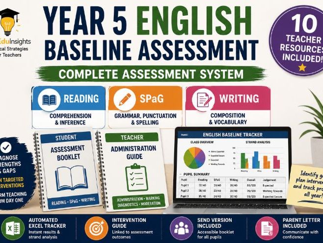 Year 5 English Baseline Assessment | Complete Assessment System | Reading, SPaG & Writing | Editable