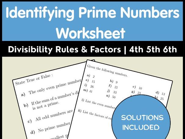 Identifying Prime Numbers Worksheet | Divisibility Rules & Factors | 4th 5th 6th