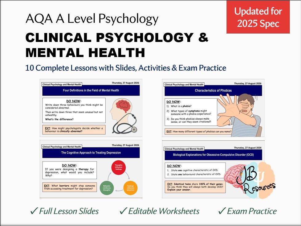 CLINICAL PSYCHOLOGY AND MENTAL HEALTH TOPIC - FULL LESSON BUNDLE | AQA A-Level Psychology (Updated for Sept 2025)