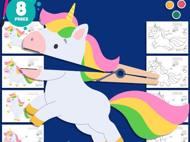 Unicorn Clothespin Puppets, Color Cut and Play Fantasy Activity, Printable Craft
