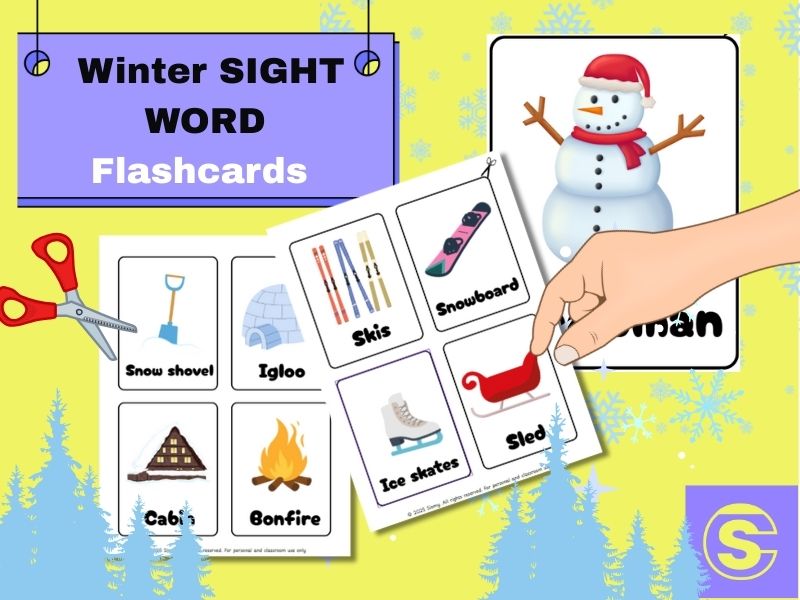 Winter Flashcards for Kids – Cute Object Photos -Winter Sight Words