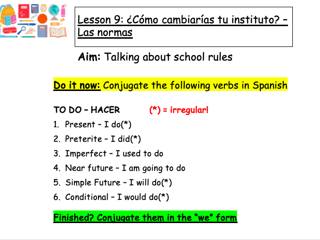 Module 5 - A clase - Unit 3 - Qué cambiarías de tu insti - LESSON 3 - Spanish GCSE new spec 2024