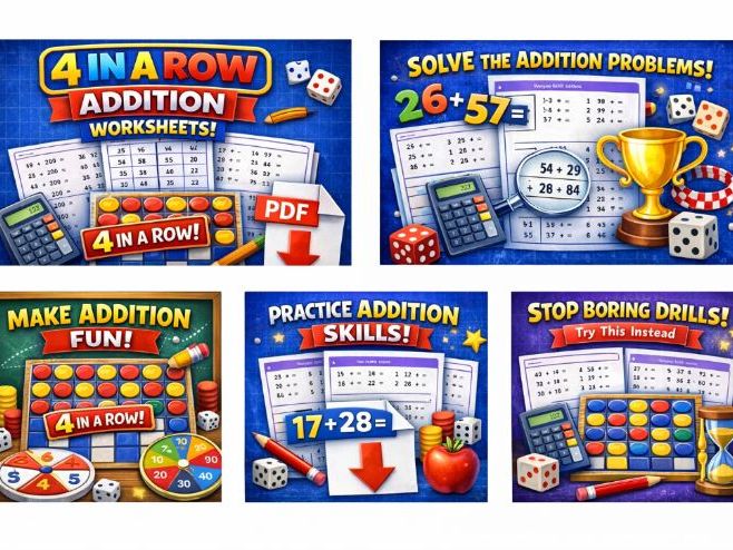 Four in a Row: Single Digit Addition (FREE VERSION)
