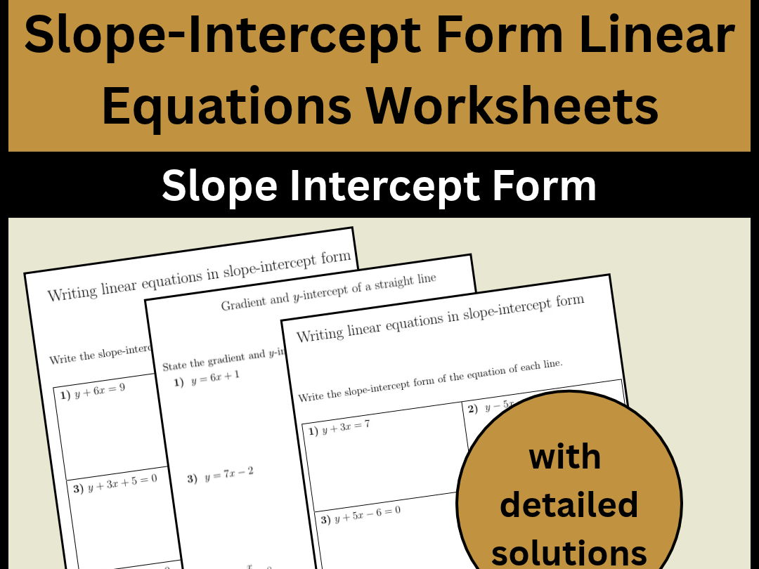 Slope-Intercept Form Linear Equations Worksheets Slope Intercept Form