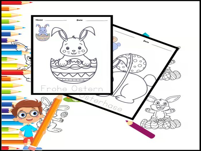 Easter Activities :Easter Coloring Pages / Bunnies Baby Bunny & Easter Eggs in German
