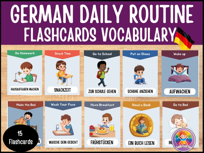 German Daily Routine Flashcards Vocabulary Activities for ESL Beginners