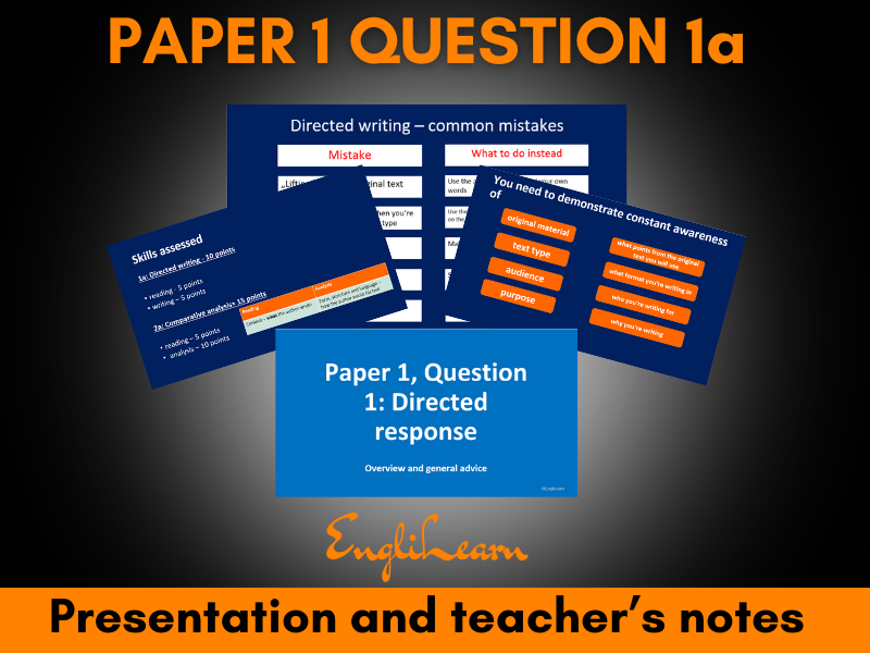 Paper 1 Question 1a Directed response PPT and notes - CAIE AS Level English Lang 9093