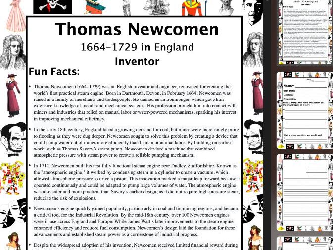 Thomas Newcomen PACKET & ACTIVITIES, Important Historical Figures Series