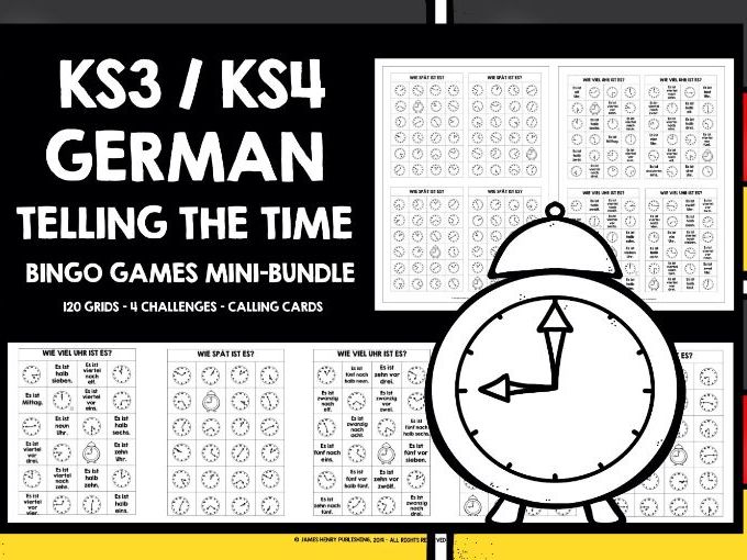 German Telling the Time Bingo Games | Analogue Clock Times