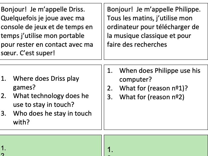 La technologie - French sentence builder on uses of technology (teaches pour + infinitive)