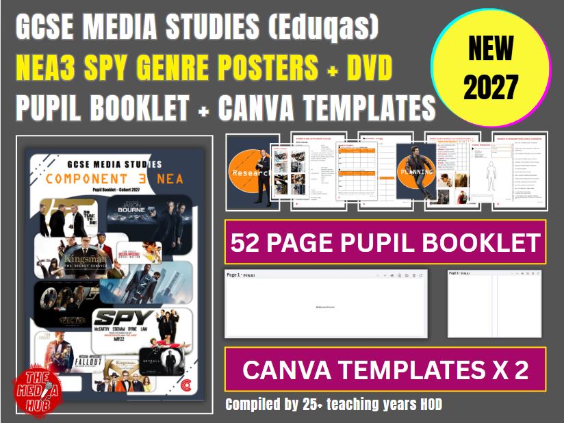 NEW BRIEFS 2027 | GCSE Media Studies | Spy DVD's / Posters | Component 3 NEA | Workbook | Templates