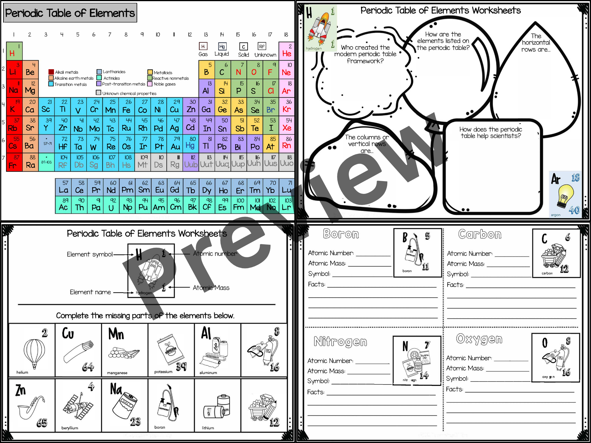 Periodic Table of Elements Worksheets | Chemistry Activities | For 4th ...