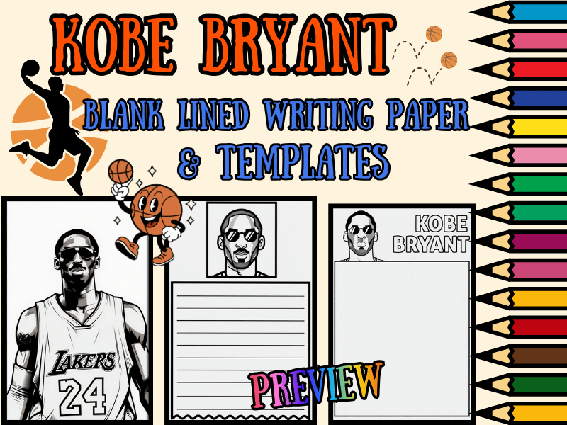 Kobe Bryant Themed Lined Writing Paper & Coloring Page | NO PREP Printables