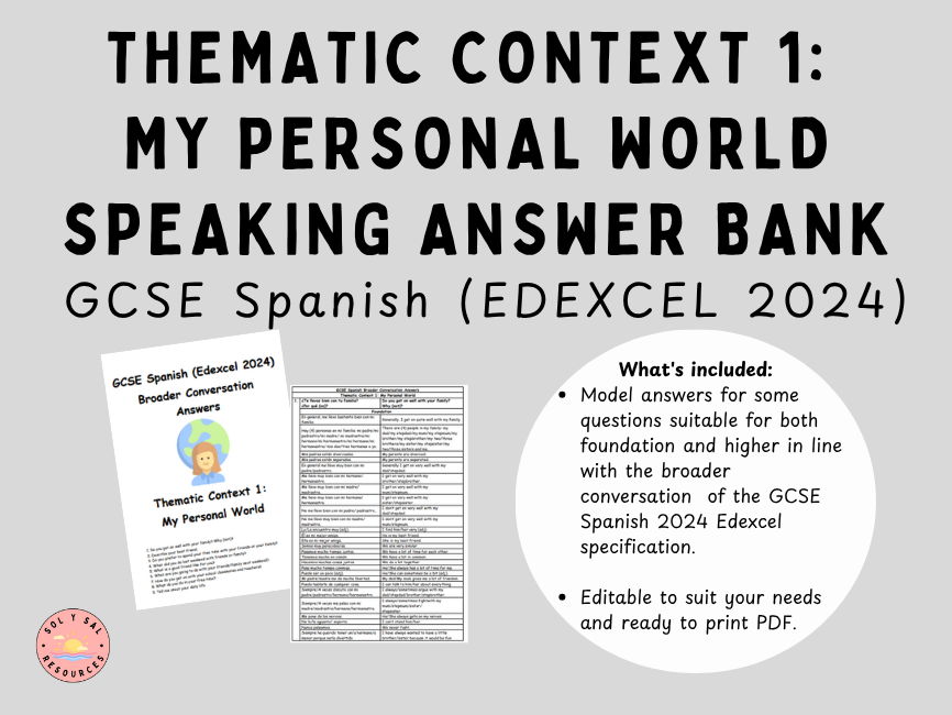 GCSE Spanish (Edexcel 2024) Thematic Context 1 Broader Conversation Sentence Bank