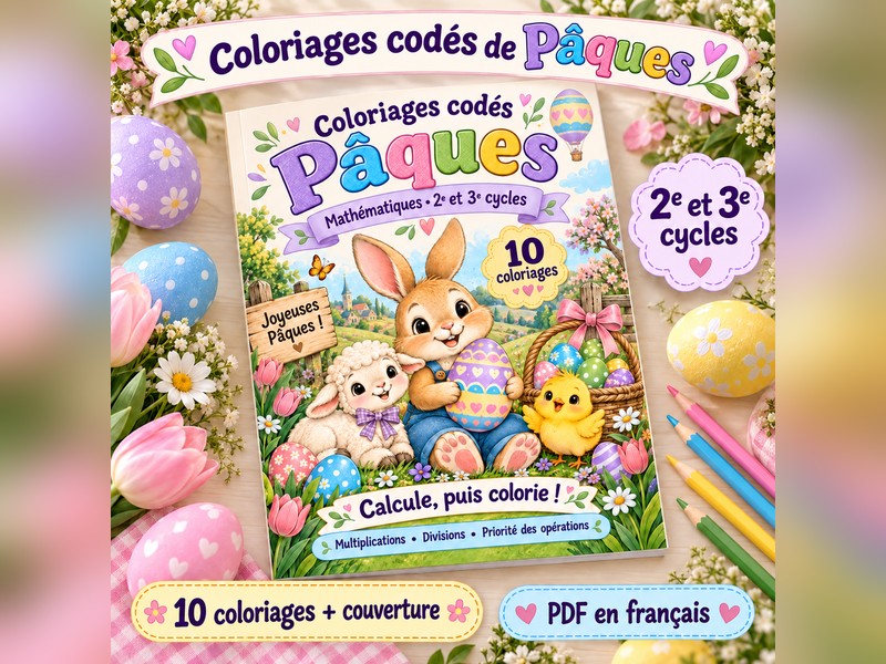 Coloriages codés de Pâques - Maths 2e et 3e cycles