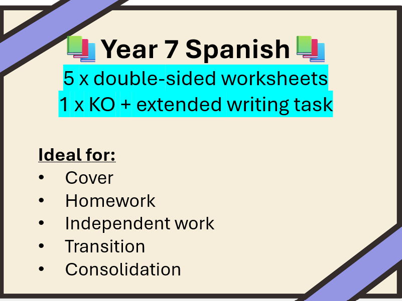 Year 7 Spanish: Basics pack (5 worksheets + extras)