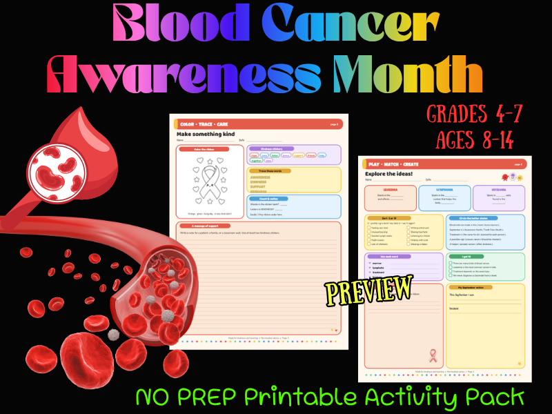 Blood Cancer Awareness Month | NO PREP Reading, Vocab, SEL & Coloring Activities