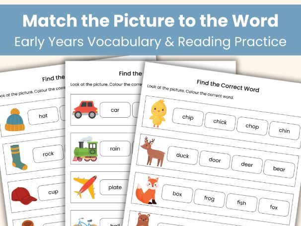 Match the Picture to the Word | Early Years Vocabulary & Reading Worksheets | 20 Activities