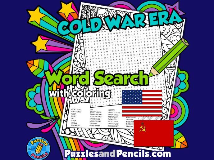 Cold War Word Search Puzzle Activity with Colouring | Eras in World History