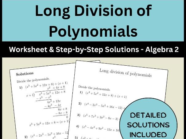 Long Division of Polynomials Worksheet & Step-by-Step Solutions - Algebra 2