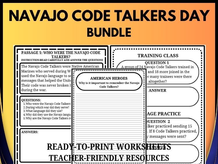 Navajo Code Talkers Resource Bundle | Reading Comprehension, Math Word Problems & Writing Prompt | Grades 2–8