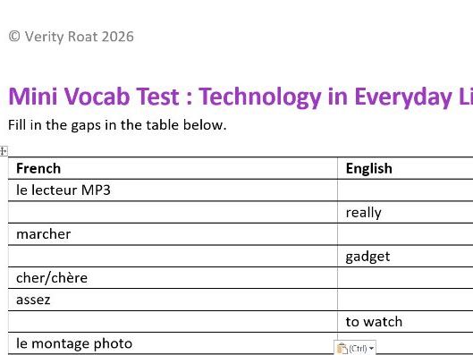 AQA French GCSE Mini Vocab Test - Technology
